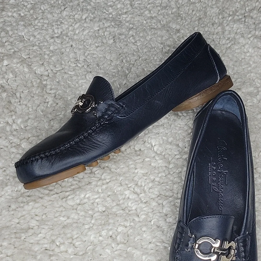 Salvatore ferragamo Ganachi navy leather driving loafers/shoes size 7 - Picture 4 of 16